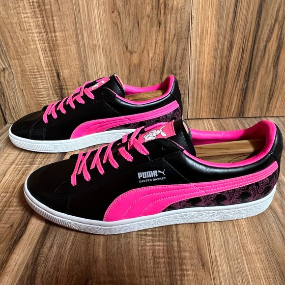 Puma Easter Basket Mens Skateboard Shoes Black Pink Rare Leather 345568 Size 12 - Picture 3 of 8